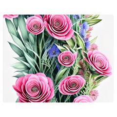 Attention-getting Watercolor Flowers One Side Premium Plush Fleece Blanket (medium)