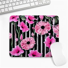 Black Stripes Beautifully Watercolor Flowers Large Mousepad by GardenOfOphir