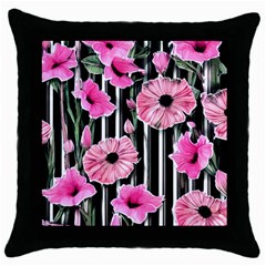 Black Stripes Beautifully Watercolor Flowers Throw Pillow Case (black) by GardenOfOphir