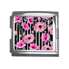 Black Stripes Beautifully Watercolor Flowers Mega Link Italian Charm (18mm) by GardenOfOphir