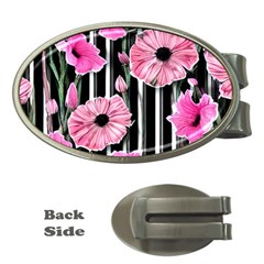 Black Stripes Beautifully Watercolor Flowers Money Clips (oval)  by GardenOfOphir