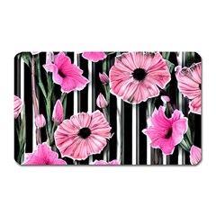 Black Stripes Beautifully Watercolor Flowers Magnet (rectangular) by GardenOfOphir