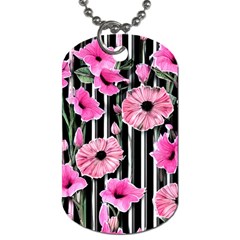 Black Stripes Beautifully Watercolor Flowers Dog Tag (one Side) by GardenOfOphir