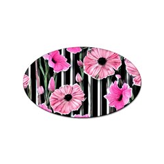 Black Stripes Beautifully Watercolor Flowers Sticker Oval (10 Pack) by GardenOfOphir