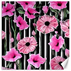 Black Stripes Beautifully Watercolor Flowers Canvas 12  X 12  by GardenOfOphir