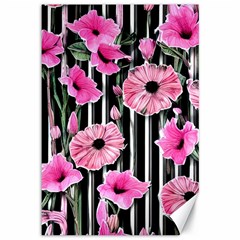 Black Stripes Beautifully Watercolor Flowers Canvas 12  X 18  by GardenOfOphir