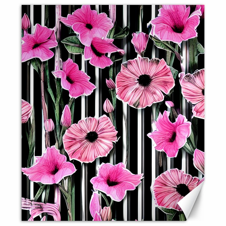 Black Stripes Beautifully watercolor flowers Canvas 20  x 24 