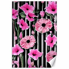 Black Stripes Beautifully Watercolor Flowers Canvas 24  X 36  by GardenOfOphir