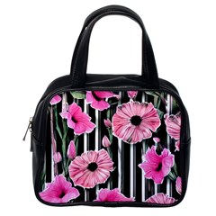 Black Stripes Beautifully Watercolor Flowers Classic Handbag (one Side) by GardenOfOphir