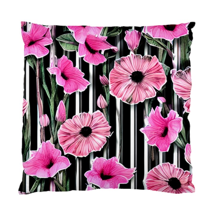 Black Stripes Beautifully watercolor flowers Standard Cushion Case (Two Sides)