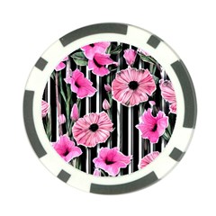 Black Stripes Beautifully Watercolor Flowers Poker Chip Card Guard (10 Pack) by GardenOfOphir