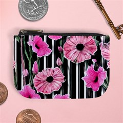 Black Stripes Beautifully Watercolor Flowers Mini Coin Purse by GardenOfOphir