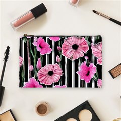 Black Stripes Beautifully Watercolor Flowers Cosmetic Bag (medium)