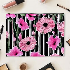 Black Stripes Beautifully Watercolor Flowers Cosmetic Bag (xl) by GardenOfOphir