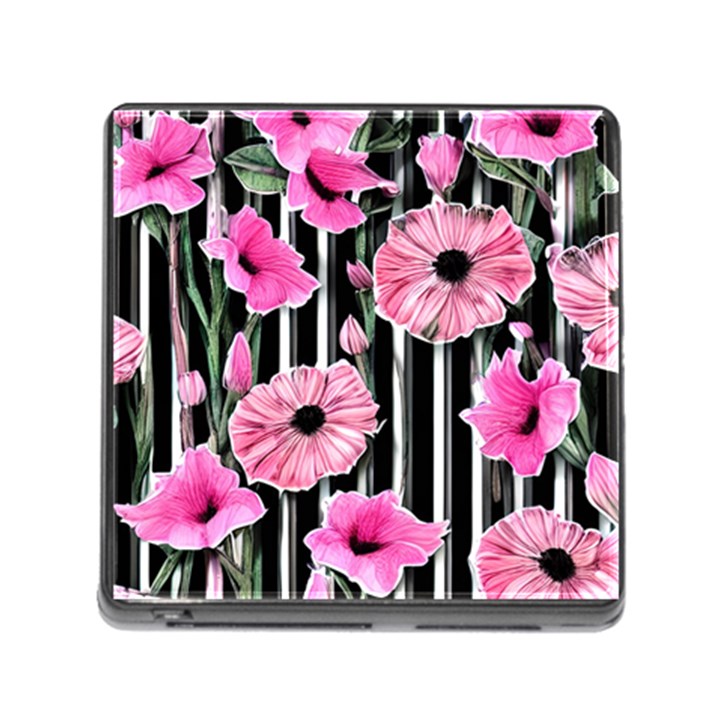 Black Stripes Beautifully watercolor flowers Memory Card Reader (Square 5 Slot)