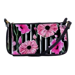 Black Stripes Beautifully Watercolor Flowers Shoulder Clutch Bag by GardenOfOphir