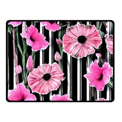 Black Stripes Beautifully Watercolor Flowers One Side Fleece Blanket (small) by GardenOfOphir