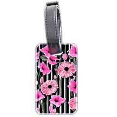 Black Stripes Beautifully Watercolor Flowers Luggage Tag (two Sides) by GardenOfOphir