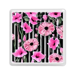 Black Stripes Beautifully Watercolor Flowers Memory Card Reader (square) by GardenOfOphir