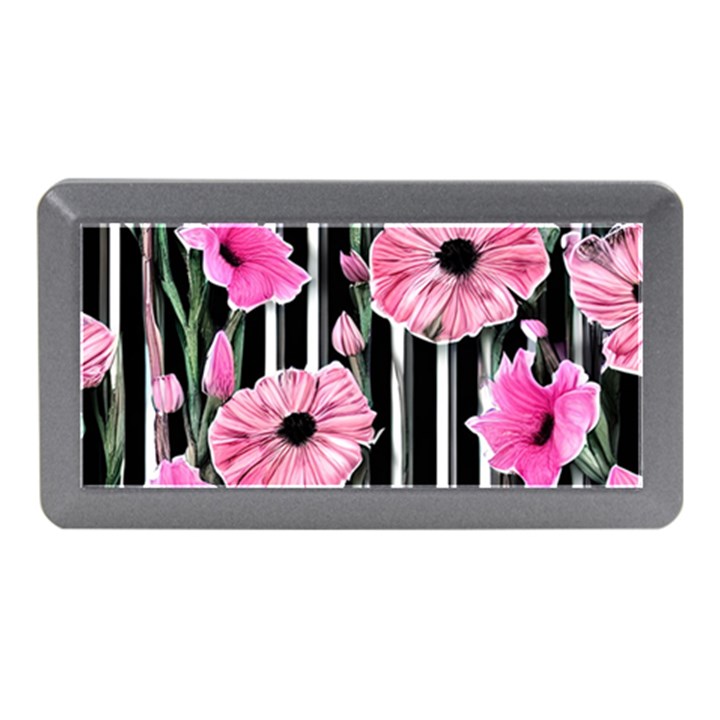 Black Stripes Beautifully watercolor flowers Memory Card Reader (Mini)