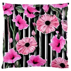 Black Stripes Beautifully Watercolor Flowers Large Cushion Case (two Sides) by GardenOfOphir