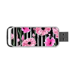 Black Stripes Beautifully Watercolor Flowers Portable Usb Flash (two Sides) by GardenOfOphir