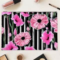 Black Stripes Beautifully Watercolor Flowers Cosmetic Bag (xxl) by GardenOfOphir