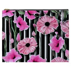 Black Stripes Beautifully Watercolor Flowers Cosmetic Bag (xxxl) by GardenOfOphir