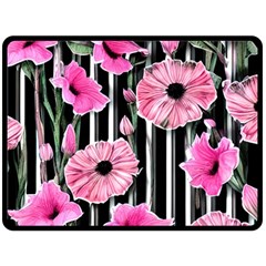 Black Stripes Beautifully Watercolor Flowers Fleece Blanket (large) by GardenOfOphir