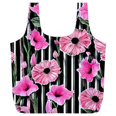 Black Stripes Beautifully Watercolor Flowers Full Print Recycle Bag (xl) by GardenOfOphir