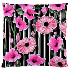 Black Stripes Beautifully Watercolor Flowers Standard Premium Plush Fleece Cushion Case (one Side) by GardenOfOphir