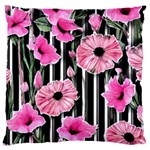 Black Stripes Beautifully watercolor flowers Large Premium Plush Fleece Cushion Case (One Side) Front