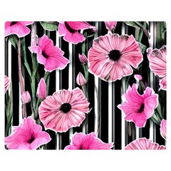 Black Stripes Beautifully Watercolor Flowers Premium Plush Fleece Blanket (medium) by GardenOfOphir