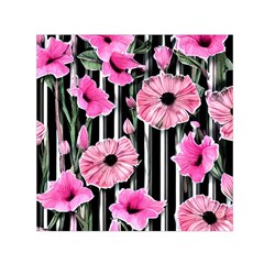 Black Stripes Beautifully Watercolor Flowers Square Satin Scarf (30  X 30 ) by GardenOfOphir