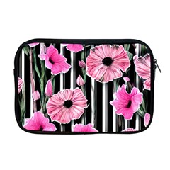 Black Stripes Beautifully Watercolor Flowers Apple Macbook Pro 17  Zipper Case by GardenOfOphir