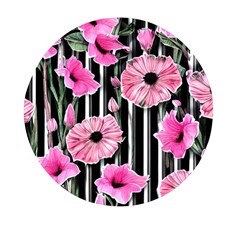 Black Stripes Beautifully Watercolor Flowers Mini Round Pill Box by GardenOfOphir