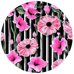 Black Stripes Beautifully Watercolor Flowers Wooden Bottle Opener (round) by GardenOfOphir