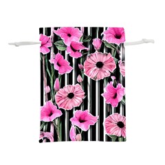 Black Stripes Beautifully Watercolor Flowers Lightweight Drawstring Pouch (l) by GardenOfOphir