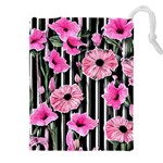 Black Stripes Beautifully watercolor flowers Drawstring Pouch (4XL) Front