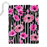 Black Stripes Beautifully watercolor flowers Drawstring Pouch (4XL) Back