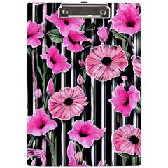 Black Stripes Beautifully Watercolor Flowers A4 Acrylic Clipboard by GardenOfOphir