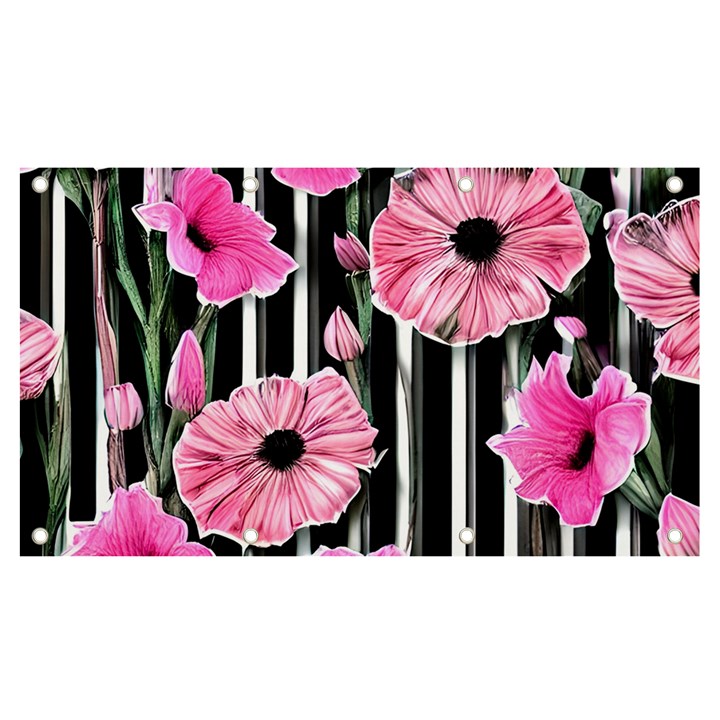 Black Stripes Beautifully watercolor flowers Banner and Sign 7  x 4 