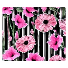 Black Stripes Beautifully Watercolor Flowers One Side Premium Plush Fleece Blanket (small) by GardenOfOphir