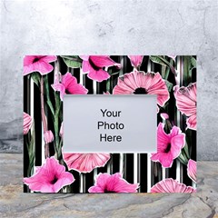 Black Stripes Beautifully Watercolor Flowers White Tabletop Photo Frame 4 x6  by GardenOfOphir