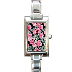 Expressive Watercolor Flowers Botanical Foliage Rectangle Italian Charm Watch by GardenOfOphir