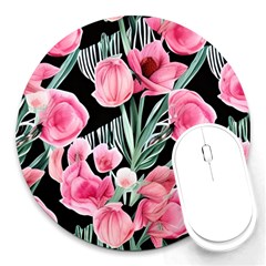 Expressive Watercolor Flowers Botanical Foliage Round Mousepad by GardenOfOphir