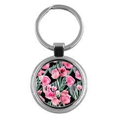 Expressive Watercolor Flowers Botanical Foliage Key Chain (round) by GardenOfOphir