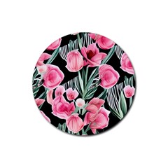 Expressive Watercolor Flowers Botanical Foliage Rubber Round Coaster (4 Pack)