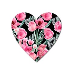 Expressive Watercolor Flowers Botanical Foliage Heart Magnet by GardenOfOphir