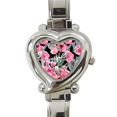 Expressive Watercolor Flowers Botanical Foliage Heart Italian Charm Watch by GardenOfOphir